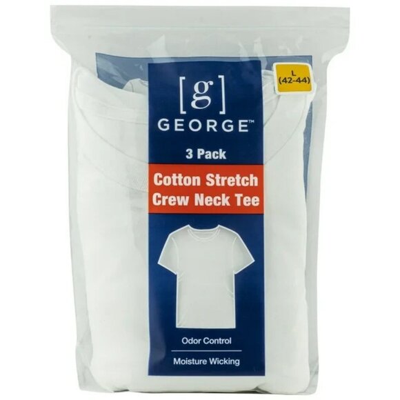 George Men's Cotton Stretch White Crewneck Tees, 3-Pack, Size Medium (38-40) - Picture 2 of 4